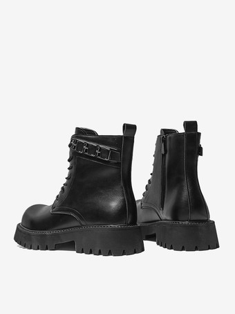 ブラックマーティンブーツ メンズ ラウンドトゥ レースアップ アンクルブーツ