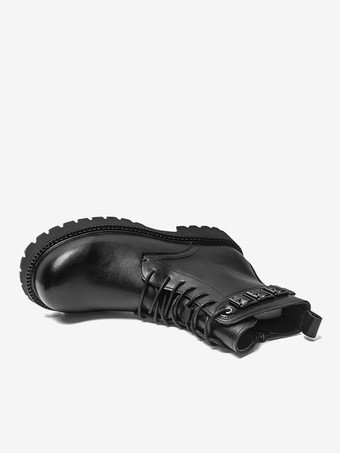 ブラックマーティンブーツ メンズ ラウンドトゥ レースアップ アンクルブーツ