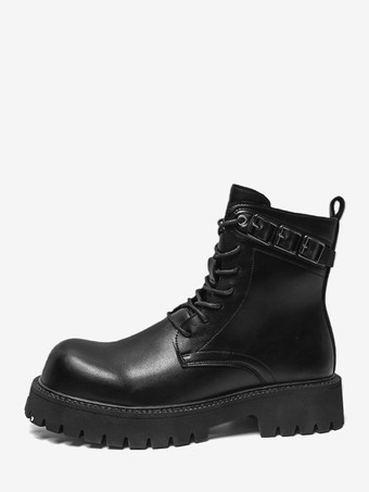 ブラックマーティンブーツ メンズ ラウンドトゥ レースアップ アンクルブーツ