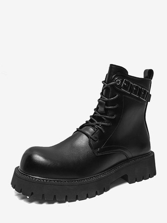 ブラック ブラックマーティンブーツ メンズ ラウンドトゥ レースアップ アンクルブーツ