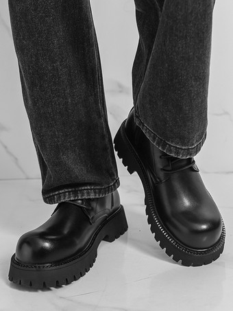 ブラックマーティンブーツ メンズ ラウンドトゥ レースアップ アンクルブーツ