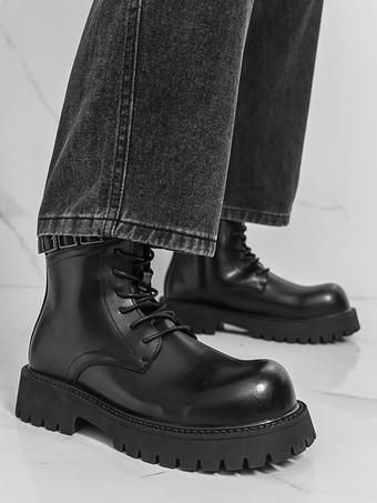 ブラックマーティンブーツ メンズ ラウンドトゥ レースアップ アンクルブーツ