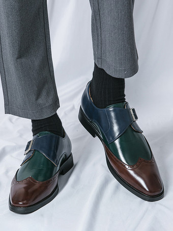 メンズ モンクストラップシューズ ラウンドトゥ バックルディテール ドレスシューズ