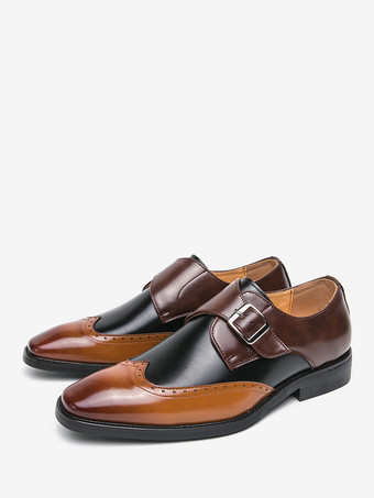 メンズ モンクストラップシューズ ラウンドトゥ バックルディテール ドレスシューズ