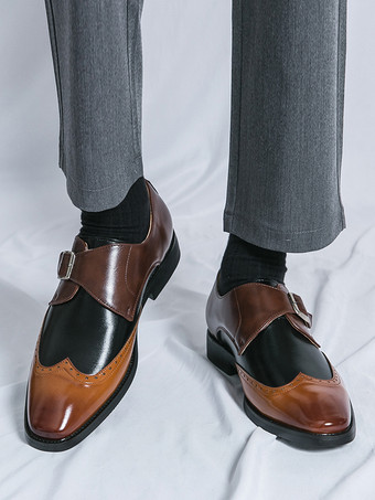 メンズ モンクストラップシューズ ラウンドトゥ バックルディテール ドレスシューズ