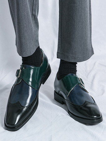 メンズ モンクストラップシューズ ラウンドトゥ バックルディテール ドレスシューズ