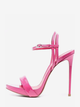 ホットピンクゴールドのハイヒールサンダル、メタリックなオープントゥのハイヒール、プロムシューズ