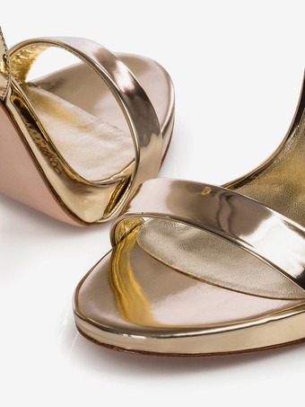 ゴールドのハイヒールサンダル、メタリックなオープントゥのハイヒール、プロムシューズ