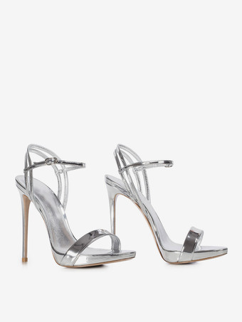 ゴールドのハイヒールサンダル、メタリックなオープントゥのハイヒール、プロムシューズ