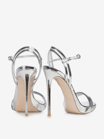 ゴールドのハイヒールサンダル、メタリックなオープントゥのハイヒール、プロムシューズ