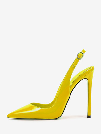イエローハイヒールパンプス レディース ポインテッドトゥ スリングバック ドレスシューズ