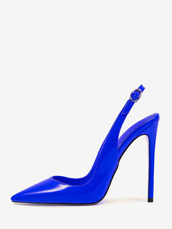 ブルー ハイヒールパンプス レディース ポインテッドトゥ スリングバック ドレスシューズ