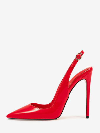レッド ハイヒールパンプス レディース ポインテッドトゥ スリングバック ドレスシューズ