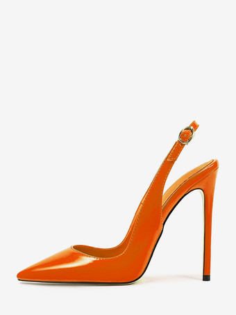 ブリックレッドハイヒールパンプス レディース ポインテッドトゥ スリングバック ドレスシューズ
