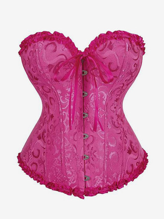 ローズレッドコルセット ランジェリー シェイプウェア ゴールド 花柄プリント ノースリーブ 前ボタン レースアップ