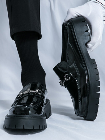 ブラック メンズ ミュール ローファー ラウンドトゥ メタルディテール スリッポンシューズ