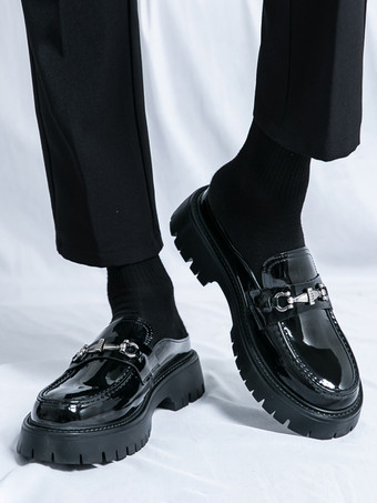 ブラック メンズ ミュール ローファー ラウンドトゥ メタルディテール スリッポンシューズ