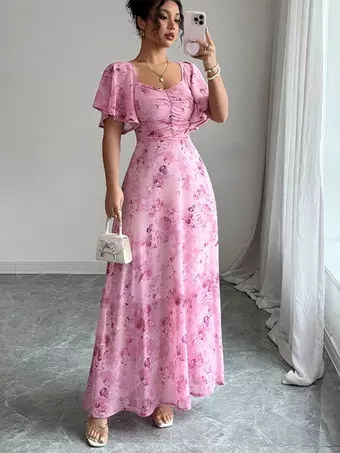 knee length dresses for ladies Unique Vintage Plus Size Black Butterfly Print Wrap Midi Dress main image 1