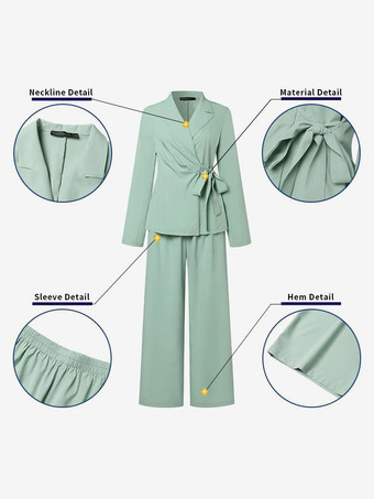 エレガントなラップブレザー レディース 2点セット - スリムフィット タイウエスト ワイドレッグパンツスーツ - 春のビジネスカジュアル 2026
