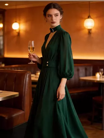 green patterned midi dress Green Midi Dress | Flowy, Square Neckline