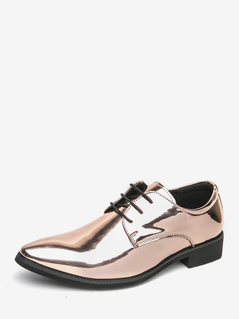 ゴールド メンズドレスシューズ ブルー ポインテッドトゥ レースアップシューズ