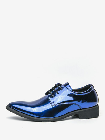メンズドレスシューズ ブルー ポインテッドトゥ レースアップシューズ