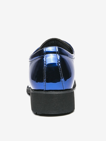 メンズドレスシューズ ブルー ポインテッドトゥ レースアップシューズ