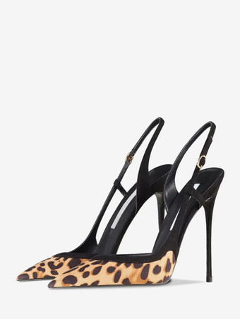 ヒョウ柄ハイヒールパンプス レディース ポインテッドトゥ レオパード柄 スリングバック ドレスシューズ