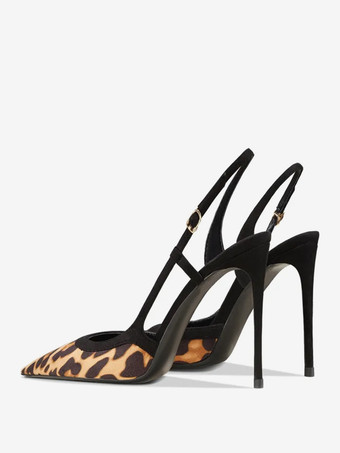 ハイヒールパンプス レディース ポインテッドトゥ レオパード柄 スリングバック ドレスシューズ