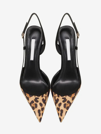 ハイヒールパンプス レディース ポインテッドトゥ レオパード柄 スリングバック ドレスシューズ