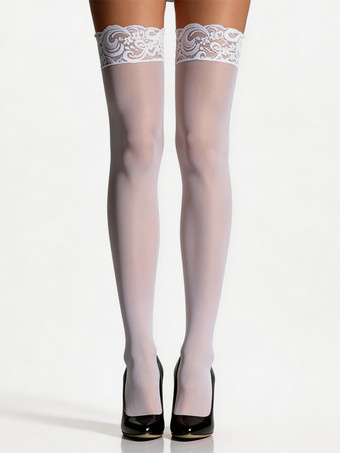 女性用ストッキング レッド ツートンカラー シアー サイハイストッキング