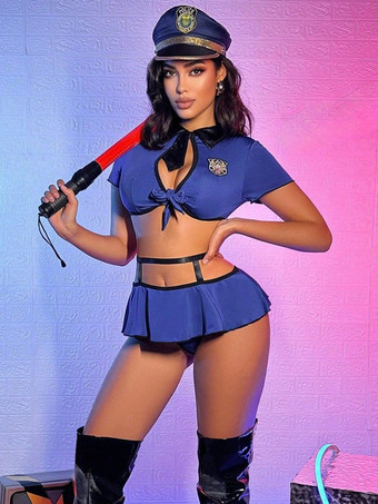 ブルー 警官コスチューム セクシーランジェリー ミニスカート トップスセット