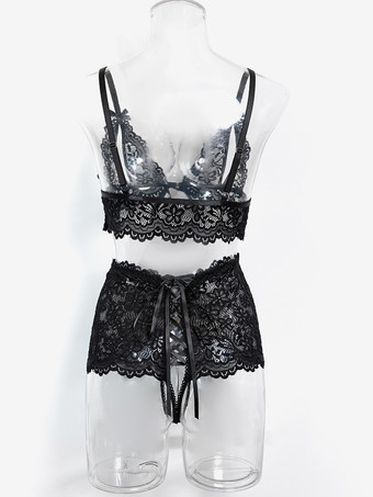 ランジェリー カップなし レース ブラック ブラジャー＆ショーツ 2点セット