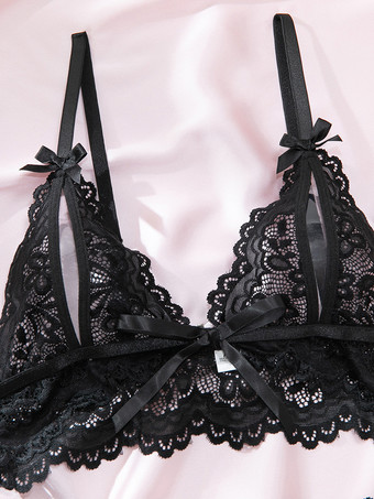 ランジェリー カップなし レース ブラック ブラジャー＆ショーツ 2点セット