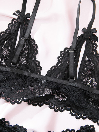 ランジェリー カップなし レース ブラック ブラジャー＆ショーツ 2点セット