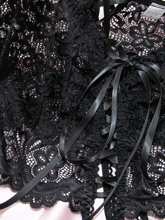 ランジェリー カップなし レース ブラック ブラジャー＆ショーツ 2点セット