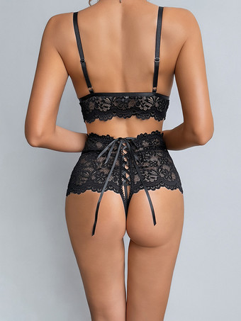 ランジェリー カップなし レース ブラック ブラジャー＆ショーツ 2点セット