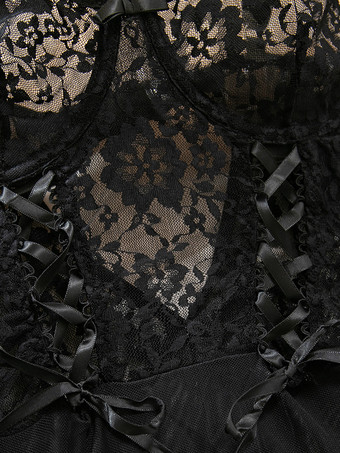 ランジェリー ストッキング ボディストッキング セクシーな黒の花柄プリント カットアウト 3点セット