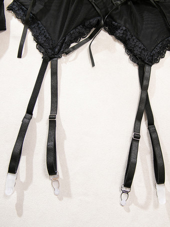 ランジェリー ストッキング ボディストッキング セクシーな黒の花柄プリント カットアウト 3点セット