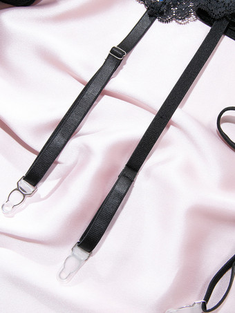 ランジェリー ストッキング ボディストッキング ブラック 花柄 ネット シースルー 3点セット