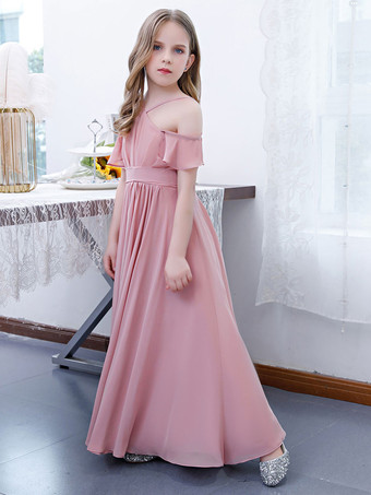 Robe cortège enfant robe cérémonie fille à bretelle zip sur dos jupe plissée