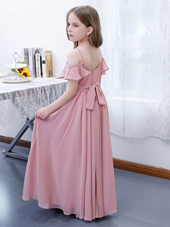 Robe cortège enfant robe cérémonie fille à bretelle zip sur dos jupe plissée