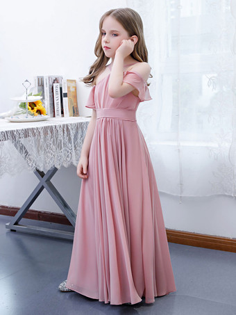 Robe cortège enfant robe cérémonie fille à bretelle zip sur dos jupe plissée