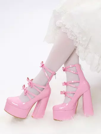Scarpe Mary Jane con Plateau per Donna Scarpe con Punta Tonda Gothic Lolita Tacco Grosso Scarpe Eleganti con Cinturino alla Caviglia (Color