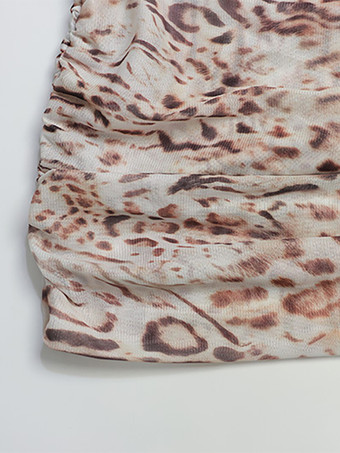 ヒョウ柄メッシュミニドレス（女性用） - モックネック、長袖、ドレープトレーン、ボディコン - 春のナイトアウト、クラブパーティー、2026年