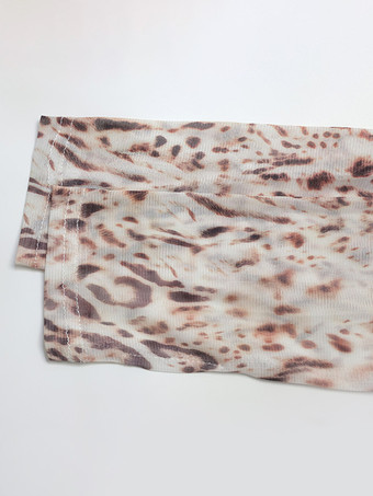 ヒョウ柄メッシュミニドレス（女性用） - モックネック、長袖、ドレープトレーン、ボディコン - 春のナイトアウト、クラブパーティー、2026年