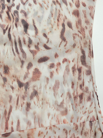 ヒョウ柄メッシュミニドレス（女性用） - モックネック、長袖、ドレープトレーン、ボディコン - 春のナイトアウト、クラブパーティー、2026年