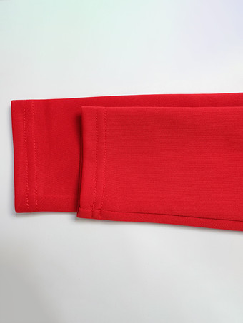 キーホールネックミニドレス（レディース） - レッド、エレガントなパッド入りショルダー、長袖、スリムフィット、ボディコン - 春のデートナイト 2026