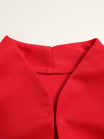 キーホールネックミニドレス（レディース） - レッド、エレガントなパッド入りショルダー、長袖、スリムフィット、ボディコン - 春のデートナイト 2026