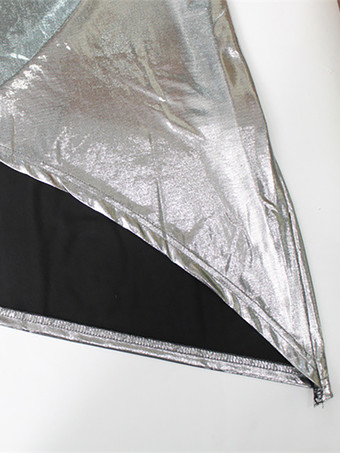 メタリックカウルネックスリップドレス（レディース） - シルバーのセクシーなカットアウトバックアシンメトリーミディスリットドレス - 夏のナイトクラブパーティー2026